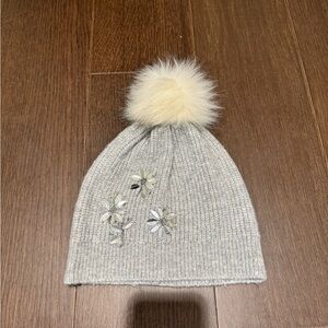 Talbots Gray Sequin Embellished Beanie with Pom Pom